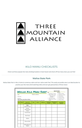 Kilo Manu Checklists Three Mountain Alliance